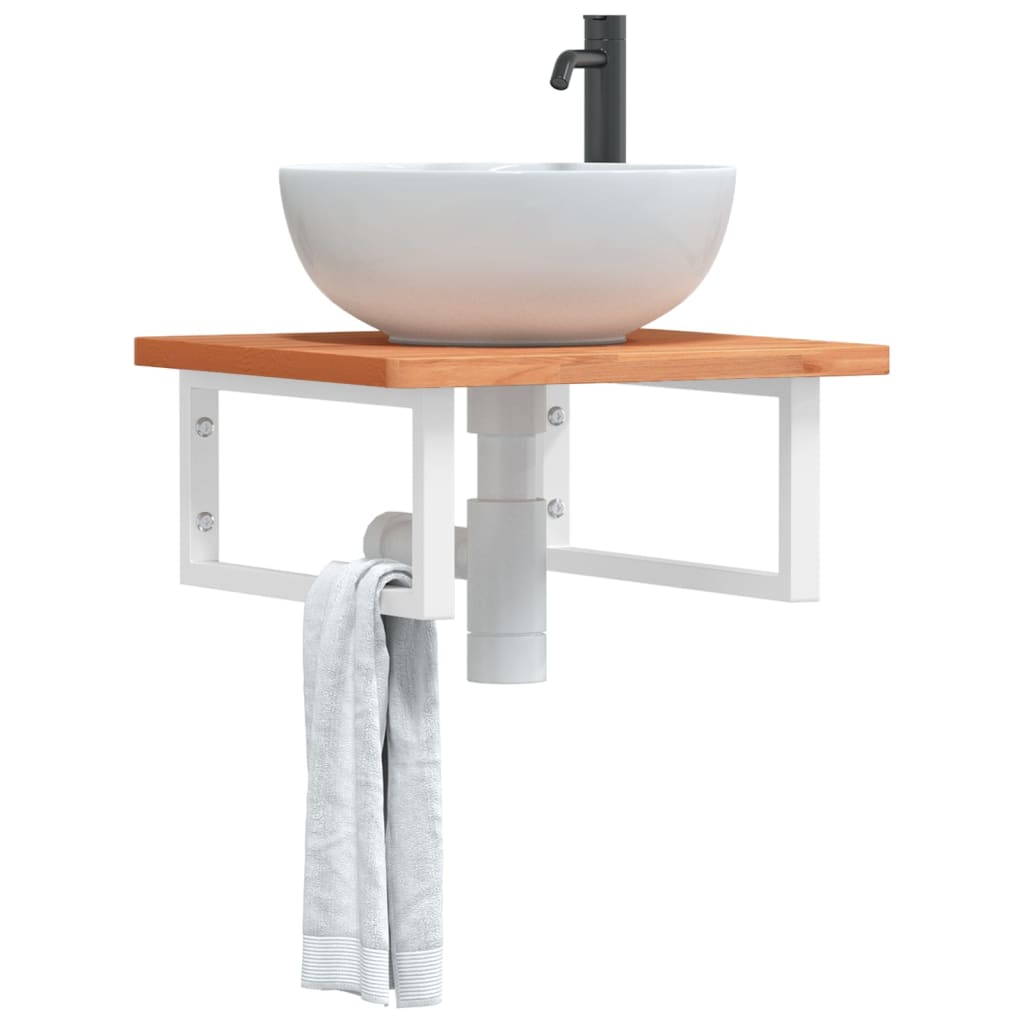 Basin Shelf Wall Mounted Steel and Solid Wood Beech