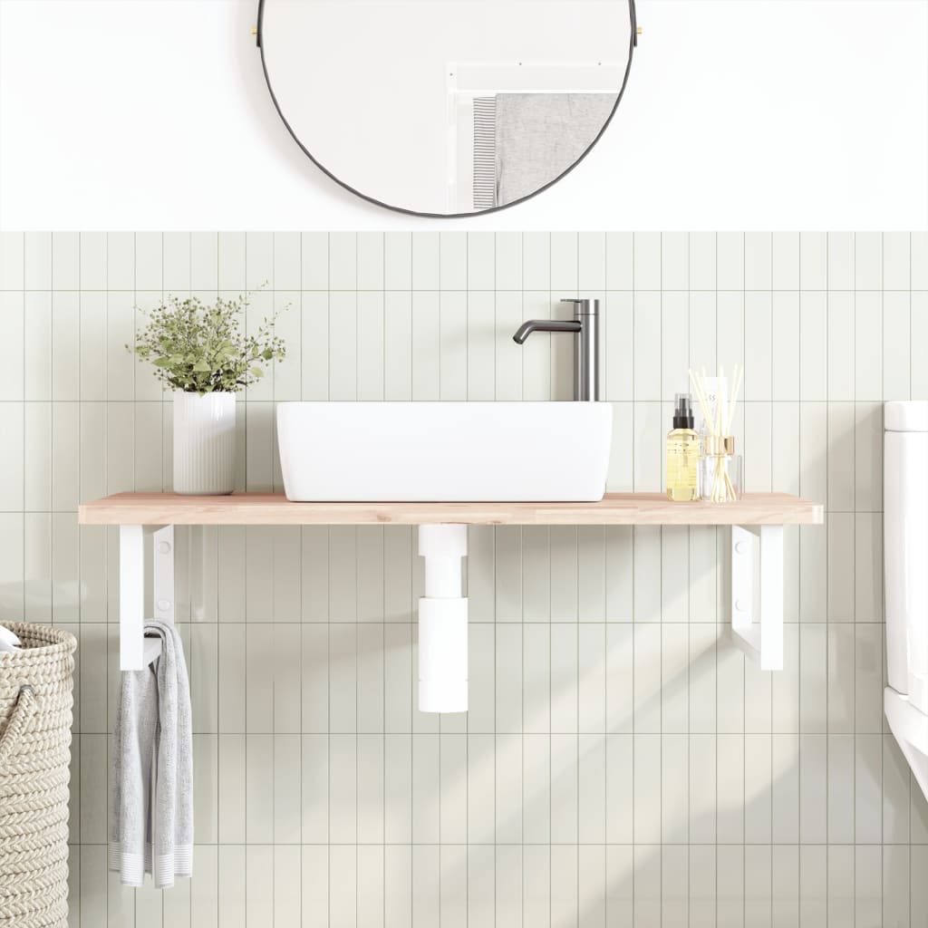 Basin Shelf Wall Mounted Steel and Solid Wood Beech