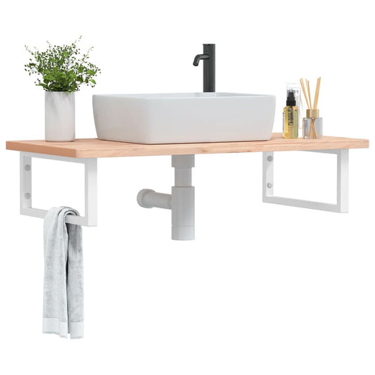 Basin Shelf Wall Mounted Steel and Solid Wood Beech