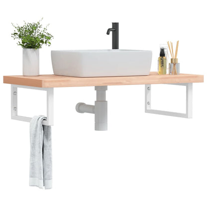 Basin Shelf Wall Mounted Steel and Solid Wood Beech