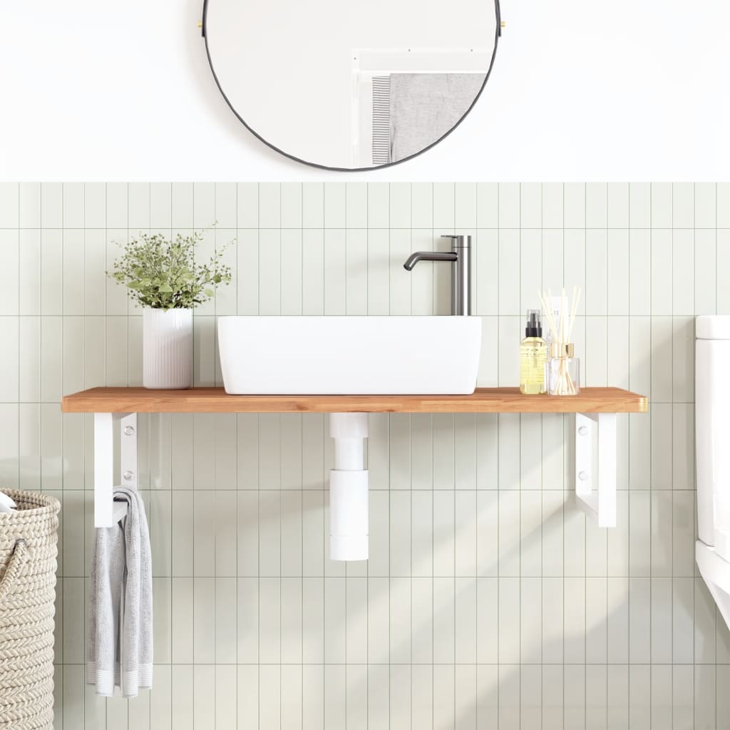 Basin Shelf Wall Mounted Steel and Solid Wood Beech