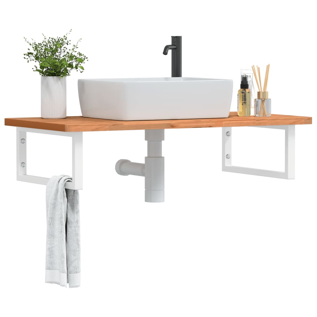 Basin Shelf Wall Mounted Steel and Solid Wood Beech