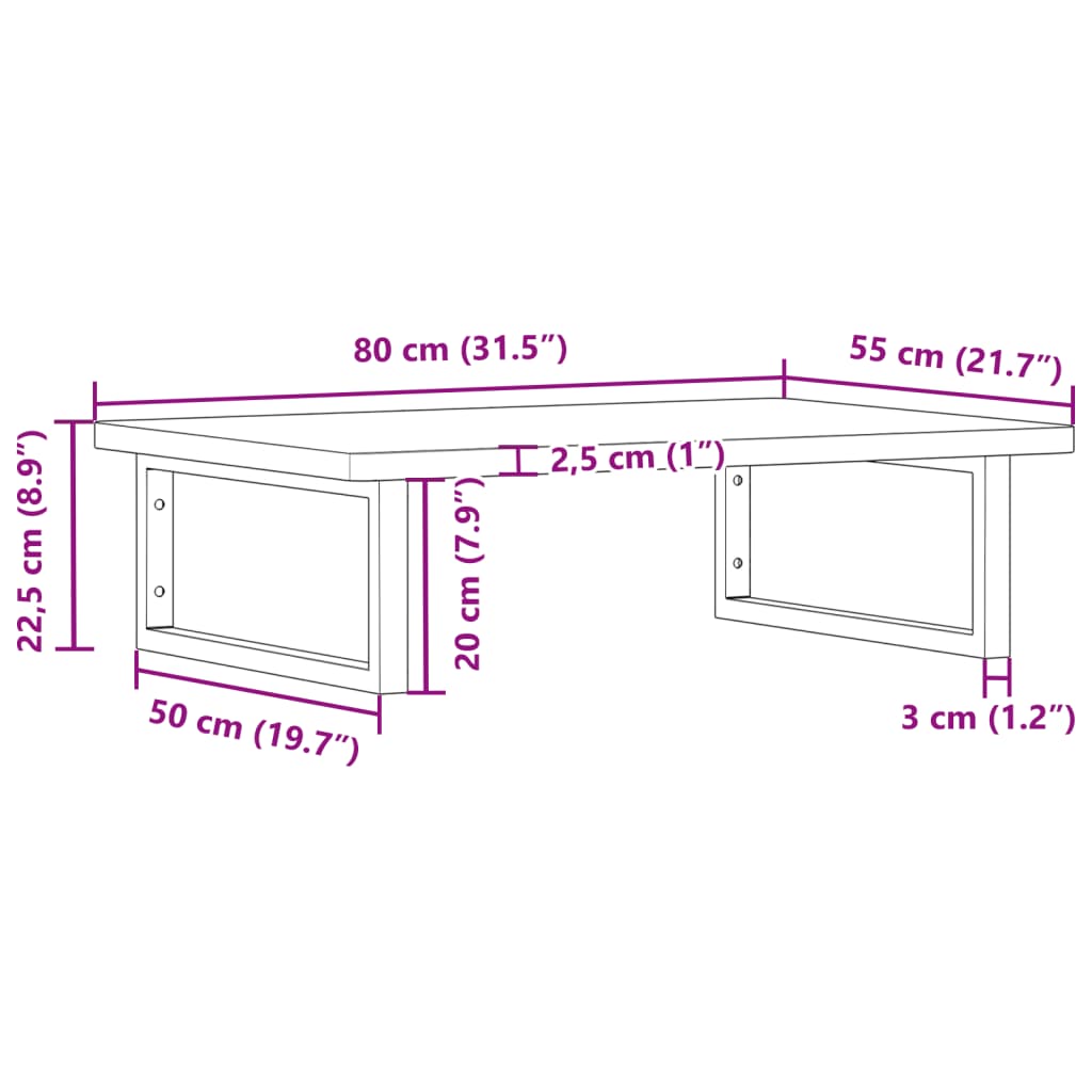 Basin Shelf Wall Mounted Steel and Solid Wood Beech