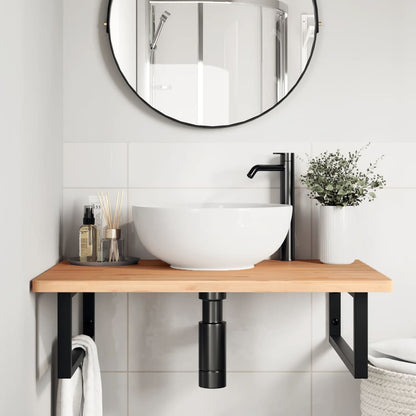 Basin Shelf Wall Mounted Steel and Solid Wood Beech