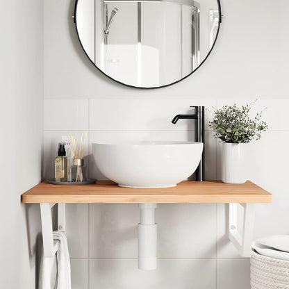 Basin Shelf Wall Mounted Steel and Solid Wood Beech