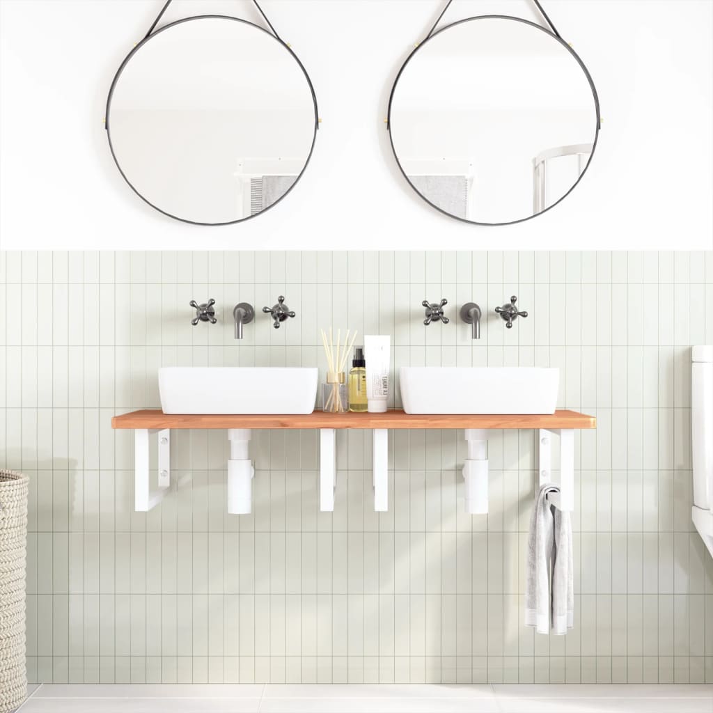 Basin Shelf Wall Mounted Steel and Solid Wood Beech