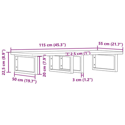 Basin Shelf Wall Mounted Steel and Solid Wood Beech