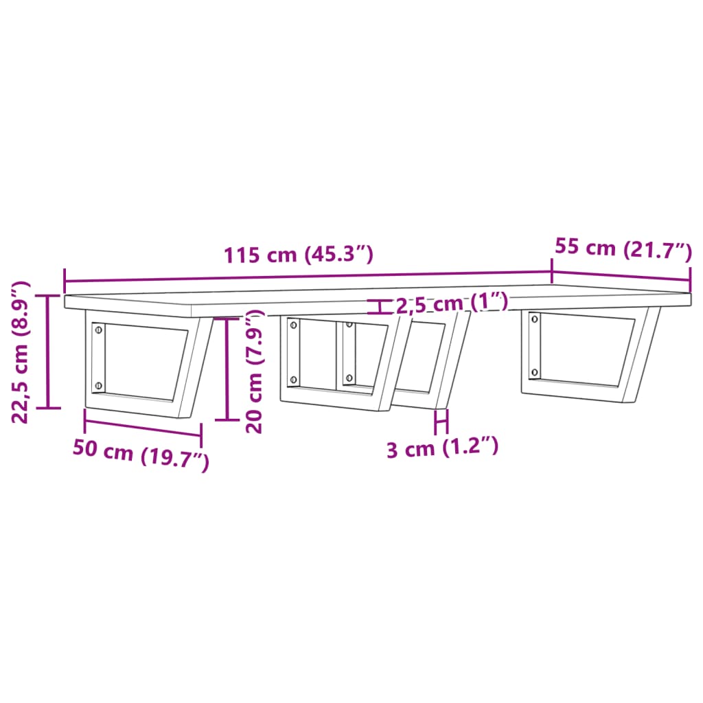 Basin Shelf Wall Mounted Steel and Solid Wood Beech