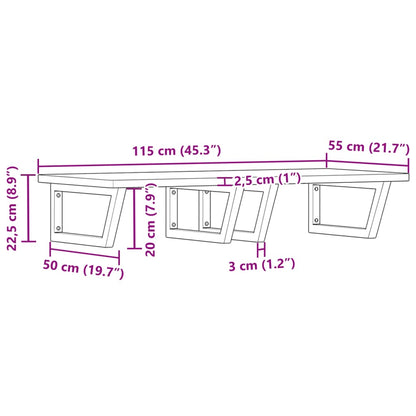 Basin Shelf Wall Mounted Steel and Solid Wood Beech