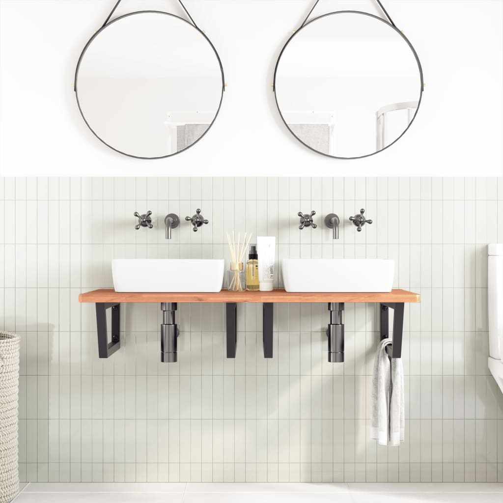 Basin Shelf Wall Mounted Steel and Solid Wood Beech