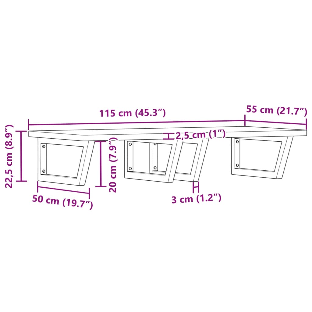 Basin Shelf Wall Mounted Steel and Solid Wood Beech