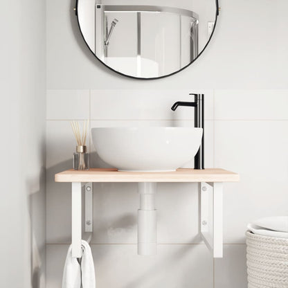 Basin Shelf Wall Mounted Steel and Solid Wood Oak