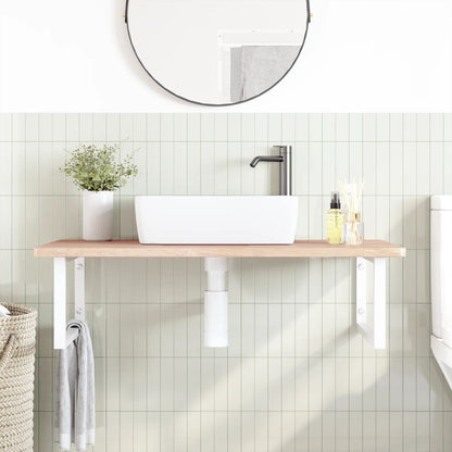 Basin Shelf Wall Mounted Steel and Solid Wood Oak