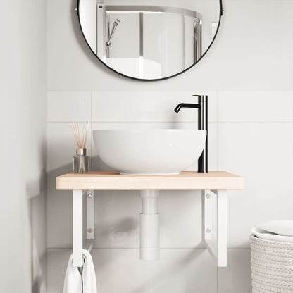 Basin Shelf Wall Mounted Steel and Solid Wood Oak