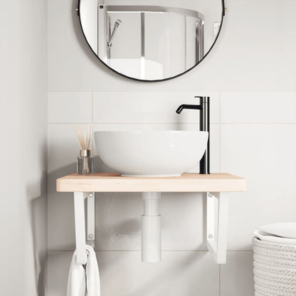 Basin Shelf Wall Mounted Steel and Solid Wood Oak