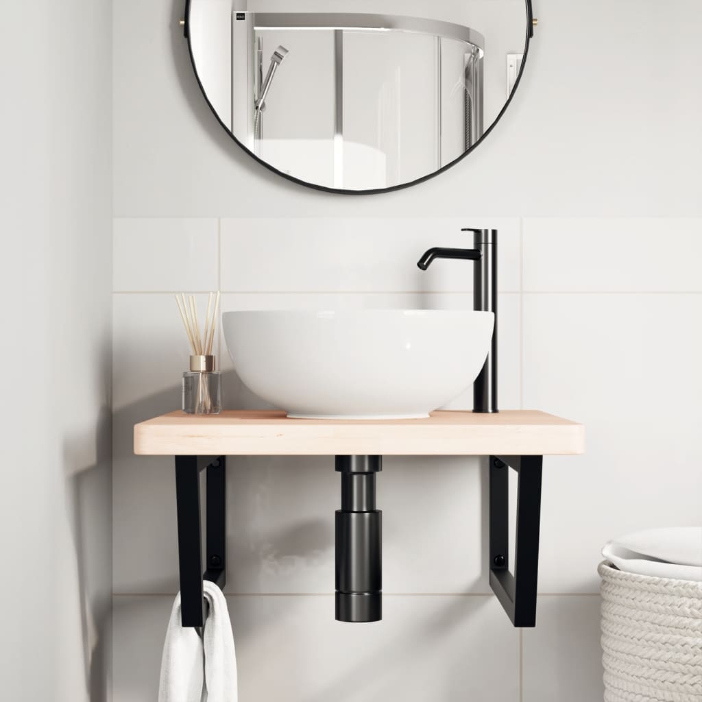 Basin Shelf Wall Mounted Steel and Solid Wood Oak