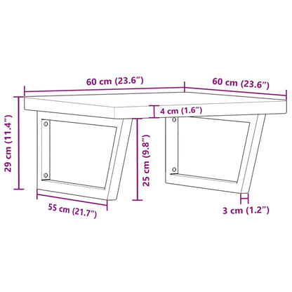 Basin Shelf Wall Mounted Steel and Solid Wood Oak