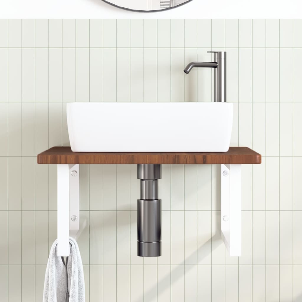 Basin Shelf Wall Mounted Steel and Solid Wood Oak