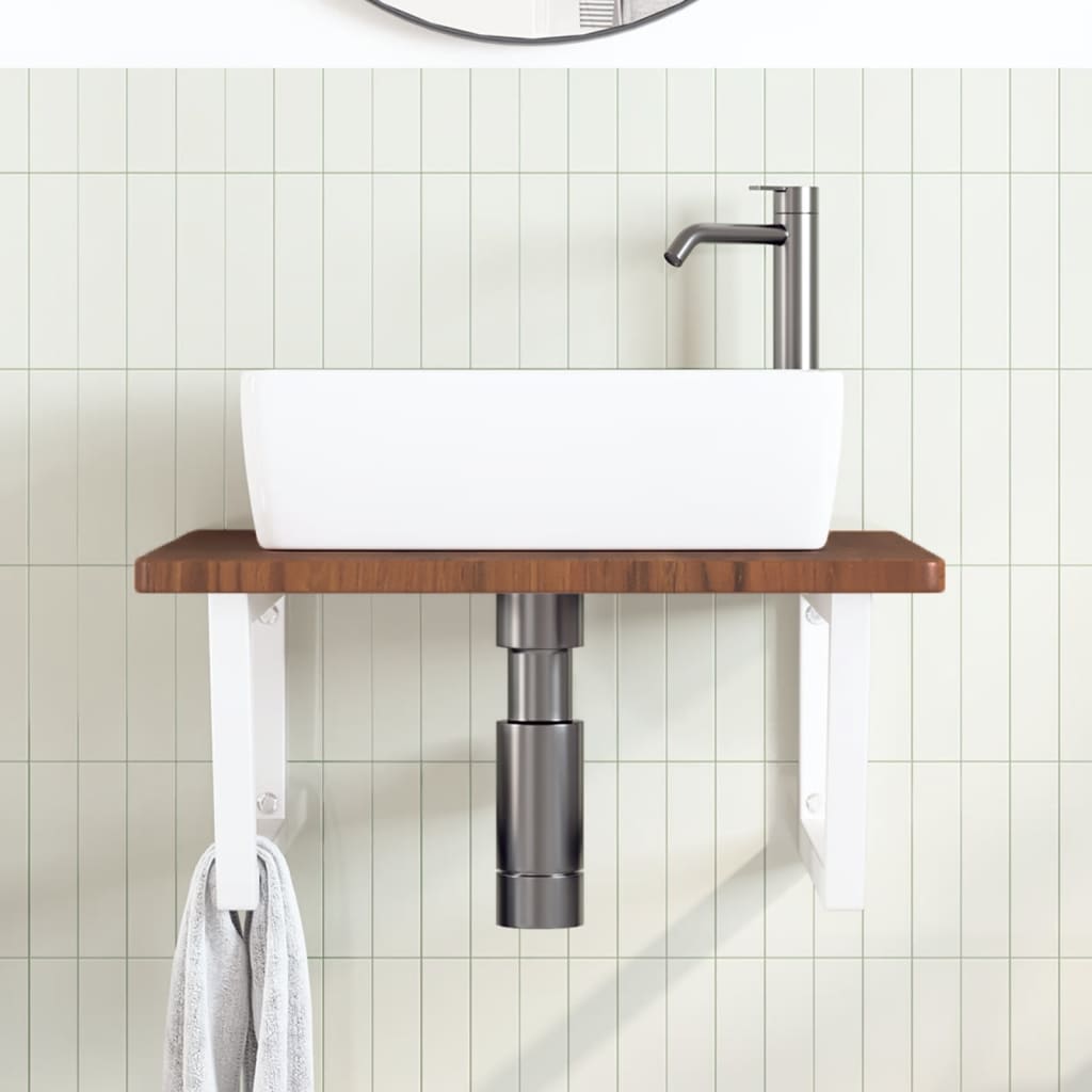 Basin Shelf Wall Mounted Steel and Solid Wood Oak