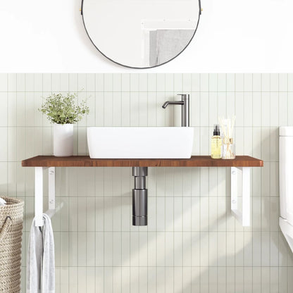 Basin Shelf Wall Mounted Steel and Solid Wood Oak