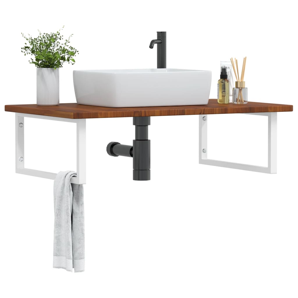 Basin Shelf Wall Mounted Steel and Solid Wood Oak