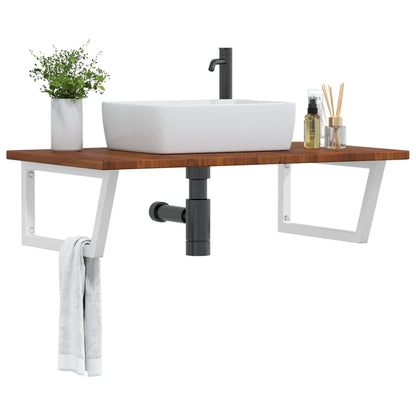 Basin Shelf Wall Mounted Steel and Solid Wood Oak