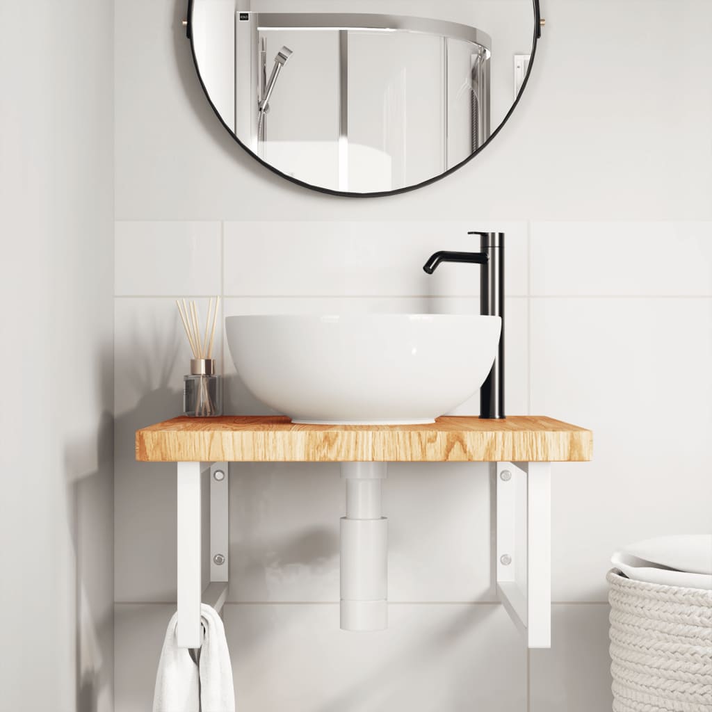 Basin Shelf Wall Mounted Steel and Solid Wood Oak