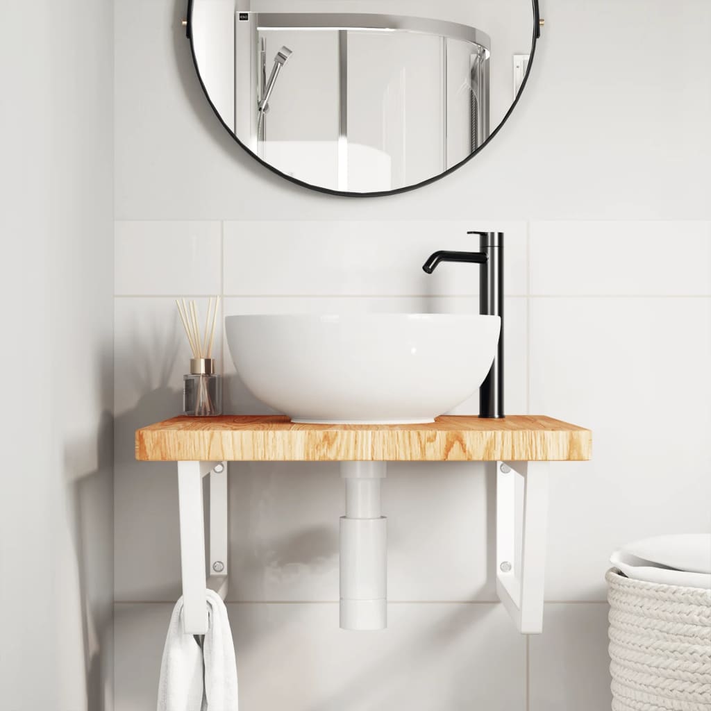 Basin Shelf Wall Mounted Steel and Solid Wood Oak