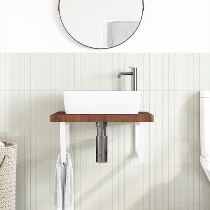 Basin Shelf Wall Mounted Steel and Solid Wood Oak