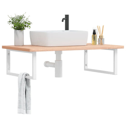 Basin Shelf Wall Mounted Steel and Solid Wood Beech