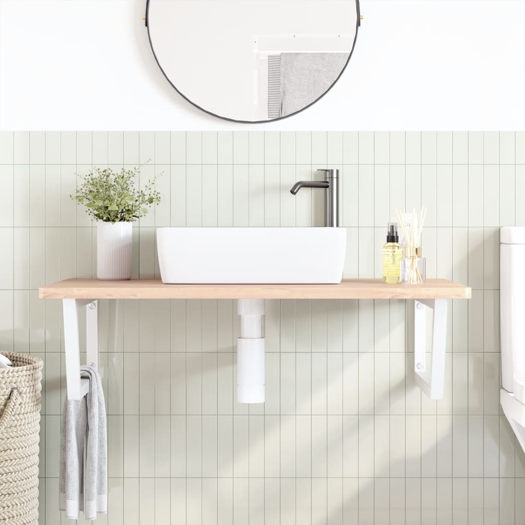 Basin Shelf Wall Mounted Steel and Solid Wood Beech