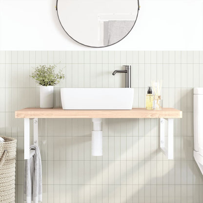 Basin Shelf Wall Mounted Steel and Solid Wood Beech