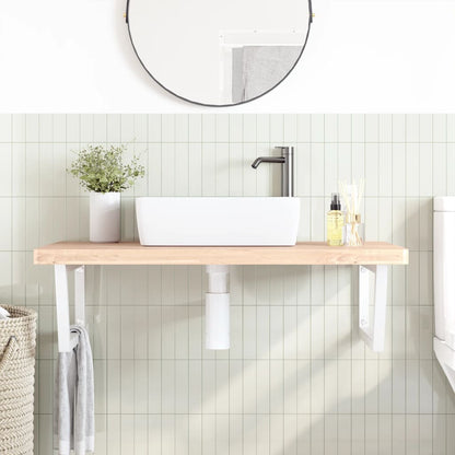 Basin Shelf Wall Mounted Steel and Solid Wood Beech