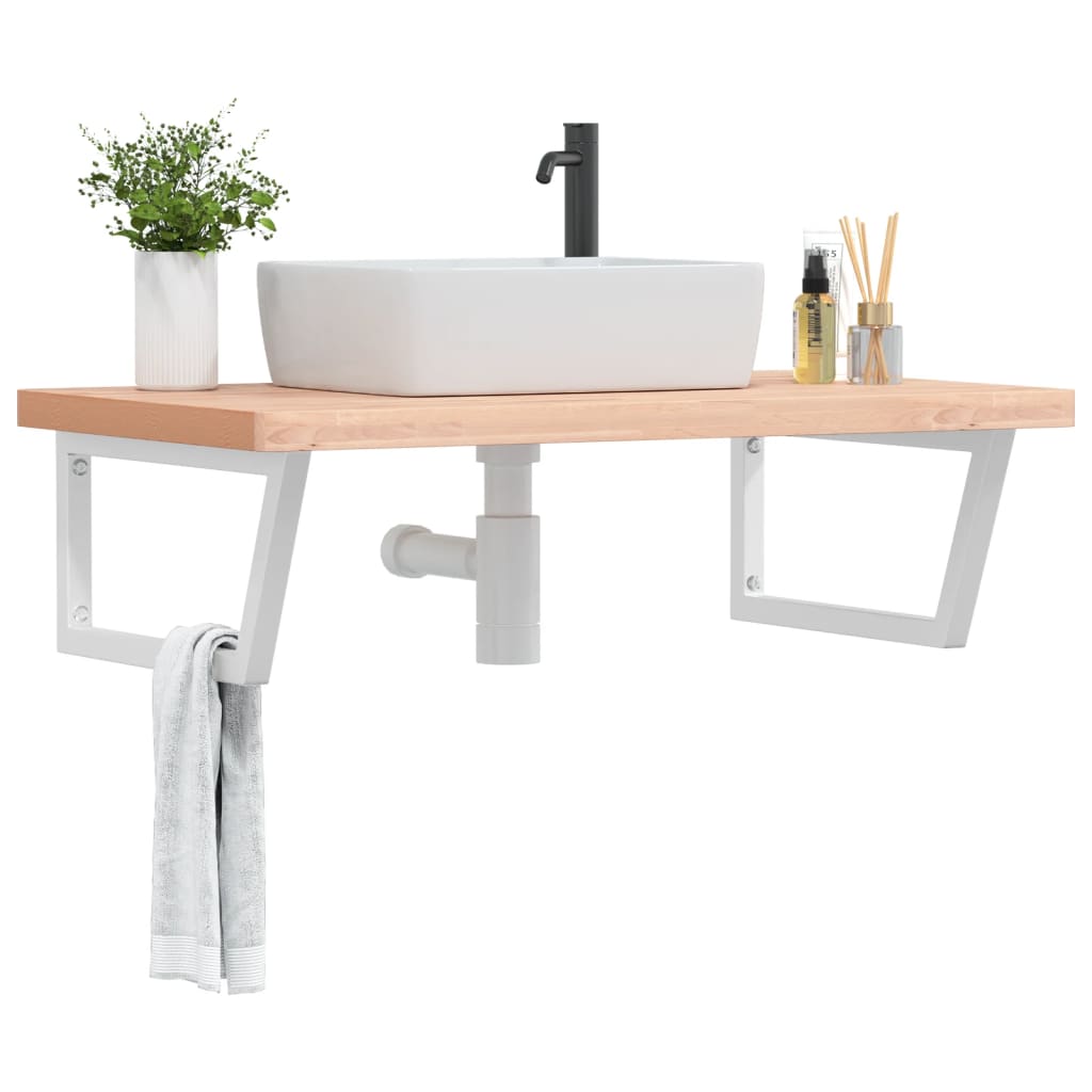 Basin Shelf Wall Mounted Steel and Solid Wood Beech