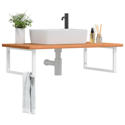 Basin Shelf Wall Mounted Steel and Solid Wood Beech