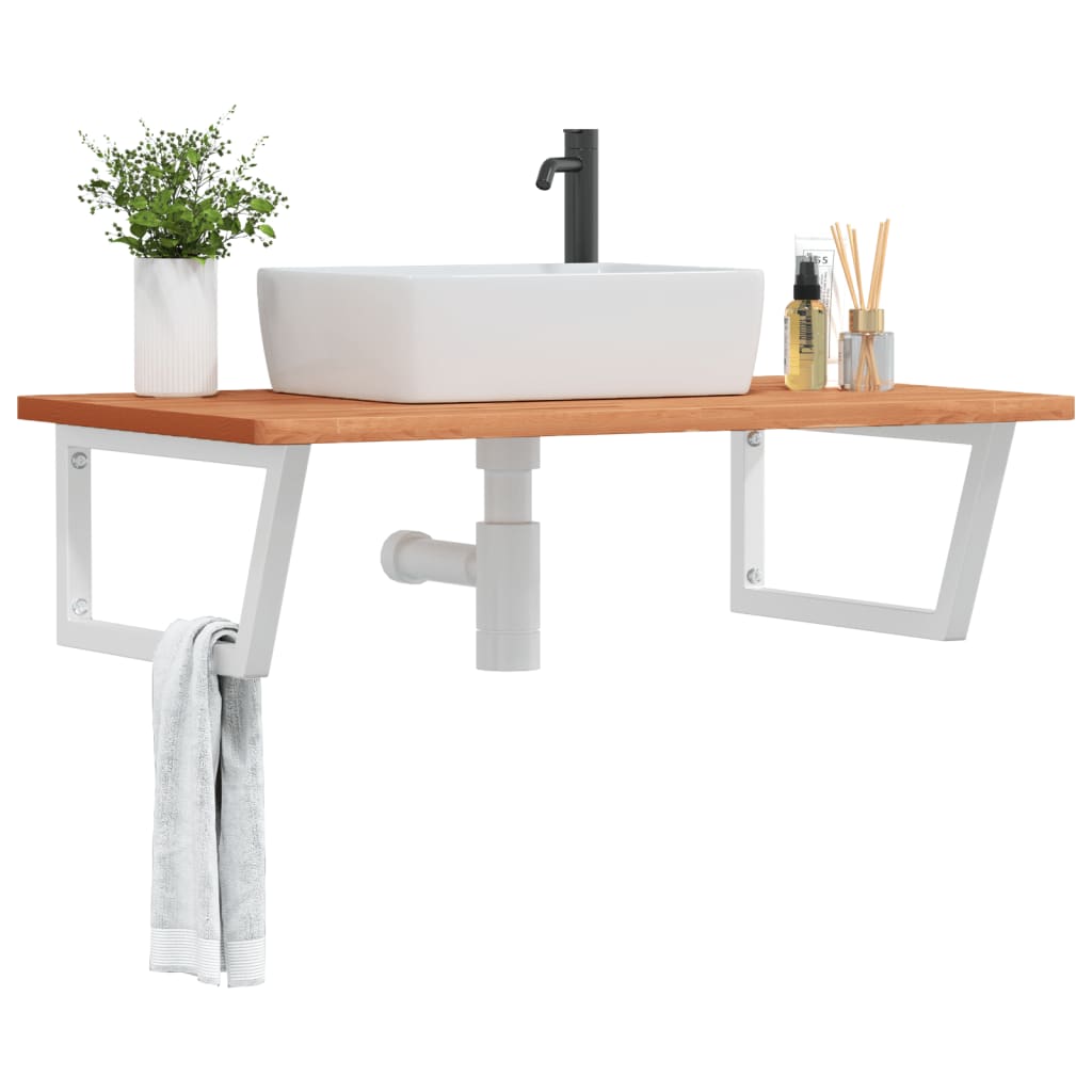 Basin Shelf Wall Mounted Steel and Solid Wood Beech