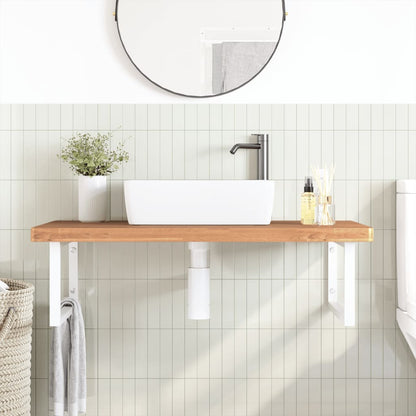 Basin Shelf Wall Mounted Steel and Solid Wood Beech