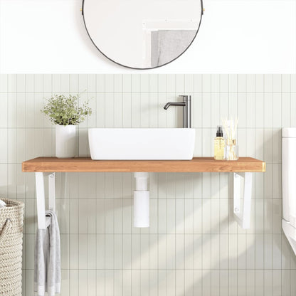 Basin Shelf Wall Mounted Steel and Solid Wood Beech