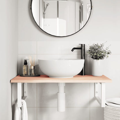 Basin Shelf Wall Mounted Steel and Solid Wood Oak