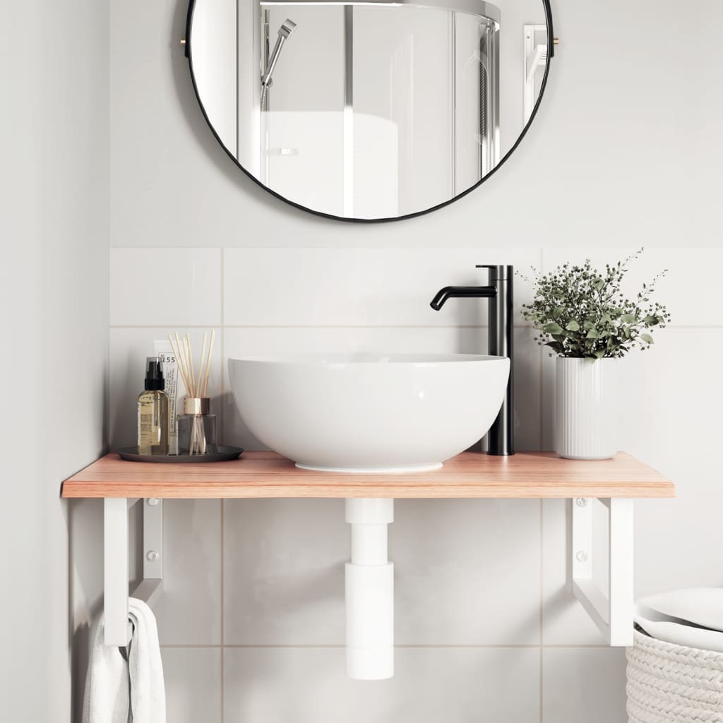 Basin Shelf Wall Mounted Steel and Solid Wood Oak