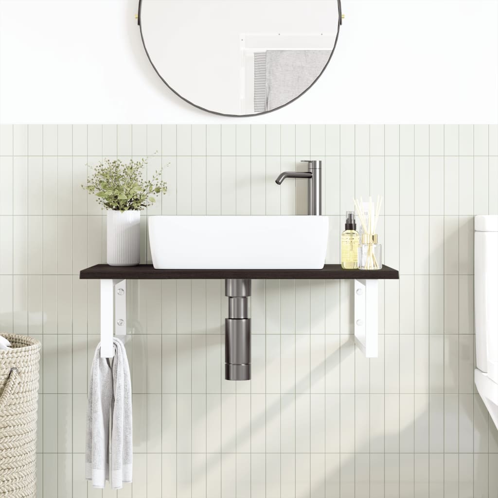 Basin Shelf Wall Mounted Steel and Solid Wood Oak