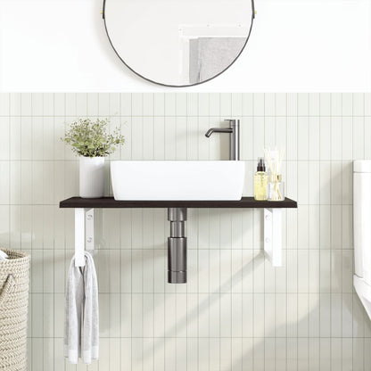 Basin Shelf Wall Mounted Steel and Solid Wood Oak