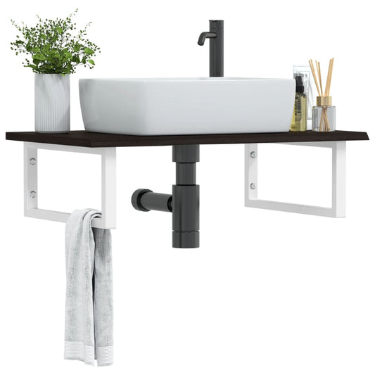 Basin Shelf Wall Mounted Steel and Solid Wood Oak