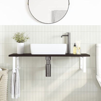 Basin Shelf Wall Mounted Steel and Solid Wood Oak