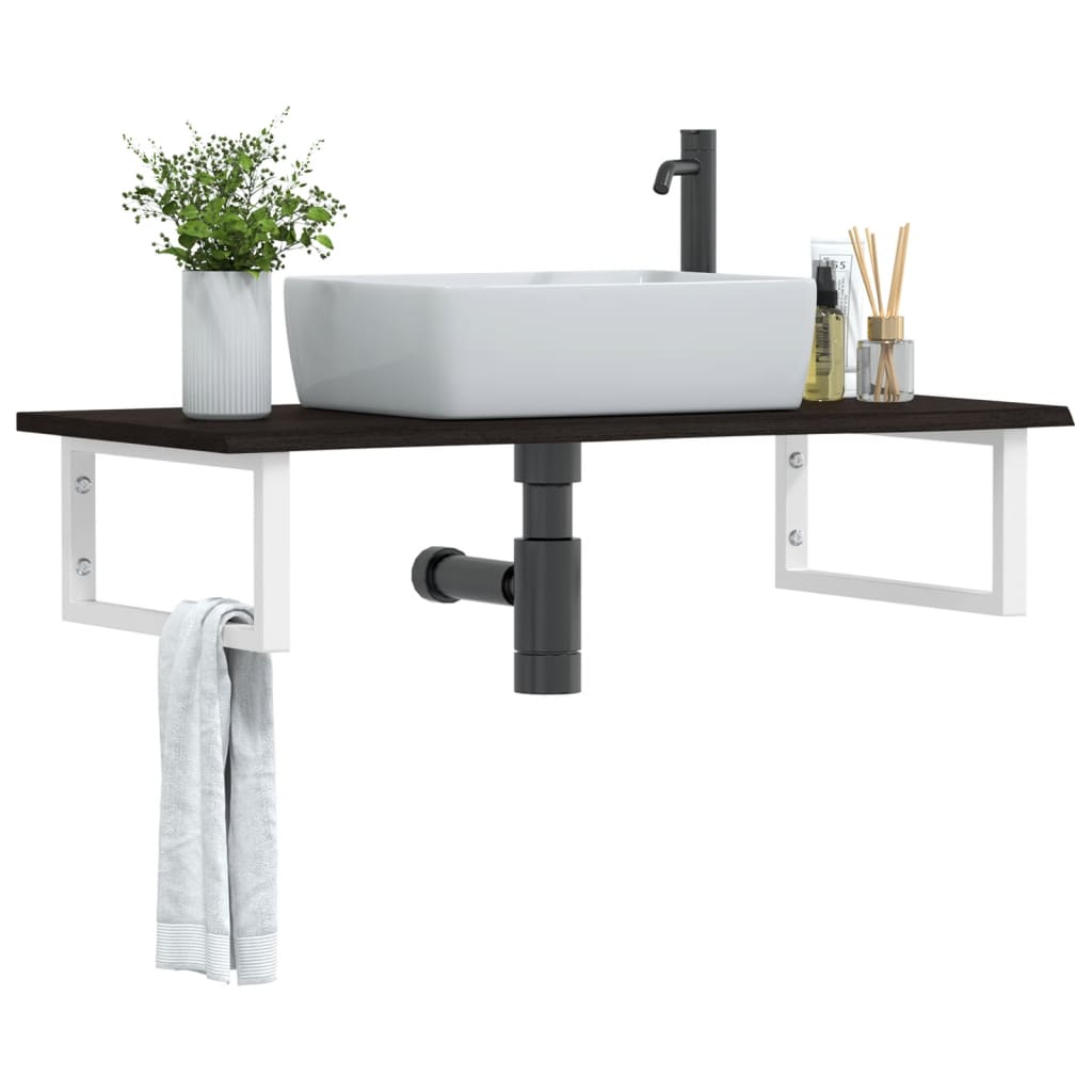 Basin Shelf Wall Mounted Steel and Solid Wood Oak