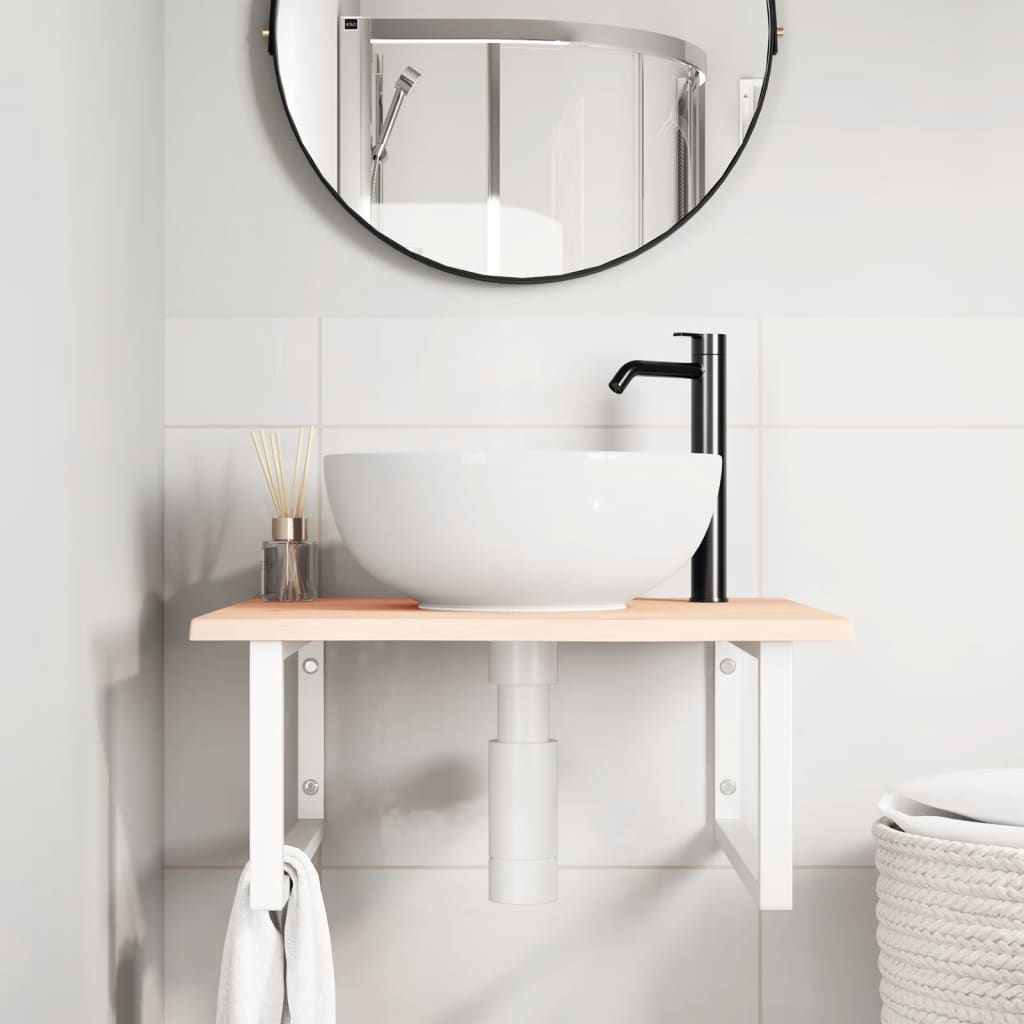 Basin Shelf Wall Mounted Steel and Solid Wood Oak