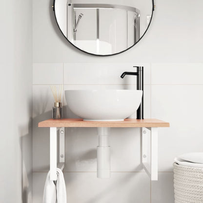 Basin Shelf Wall Mounted Steel and Solid Wood Oak