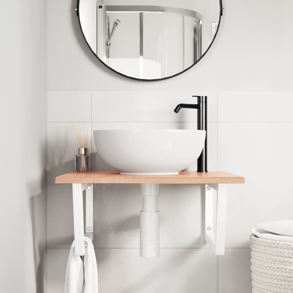 Basin Shelf Wall Mounted Steel and Solid Wood Oak