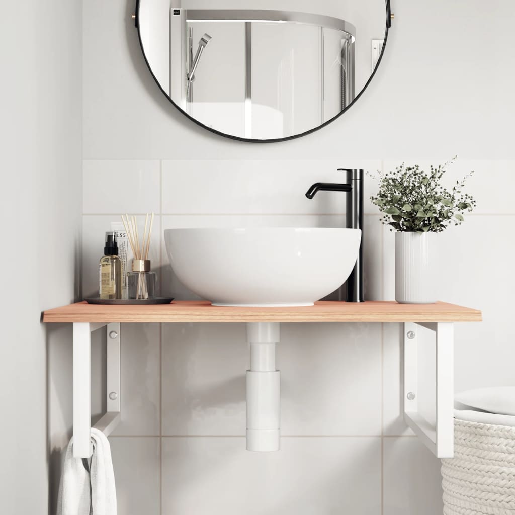 Basin Shelf Wall Mounted Steel and Solid Wood Oak