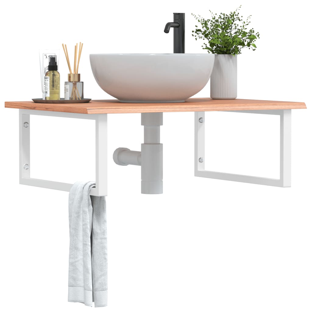 Basin Shelf Wall Mounted Steel and Solid Wood Oak